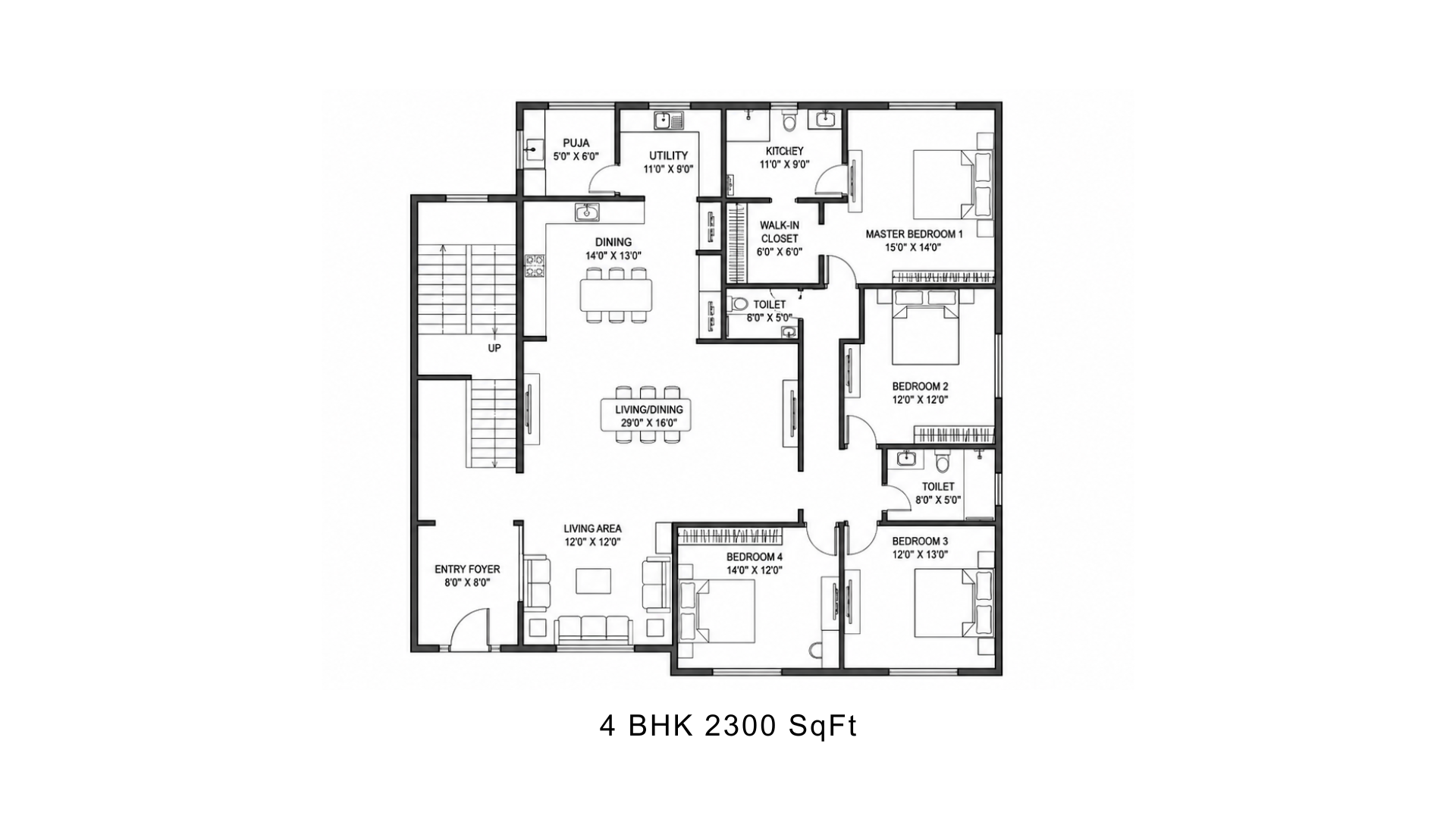 2 BHK Floor Plan - click to unlock